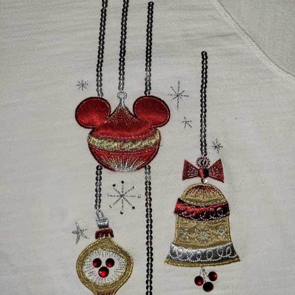 Disney Parks Mickey Mouse Christmas Ornaments Sequin Pullover White Top Size L - Picture 5 of 14